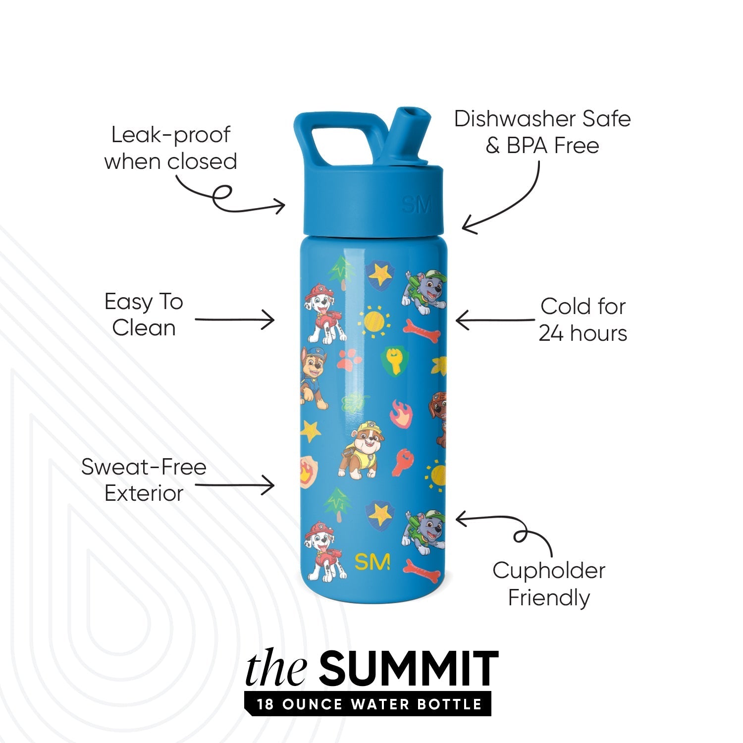 Summit Kids Water Bottle with Straw Lid - Paw Patrol Outdoor Adventures