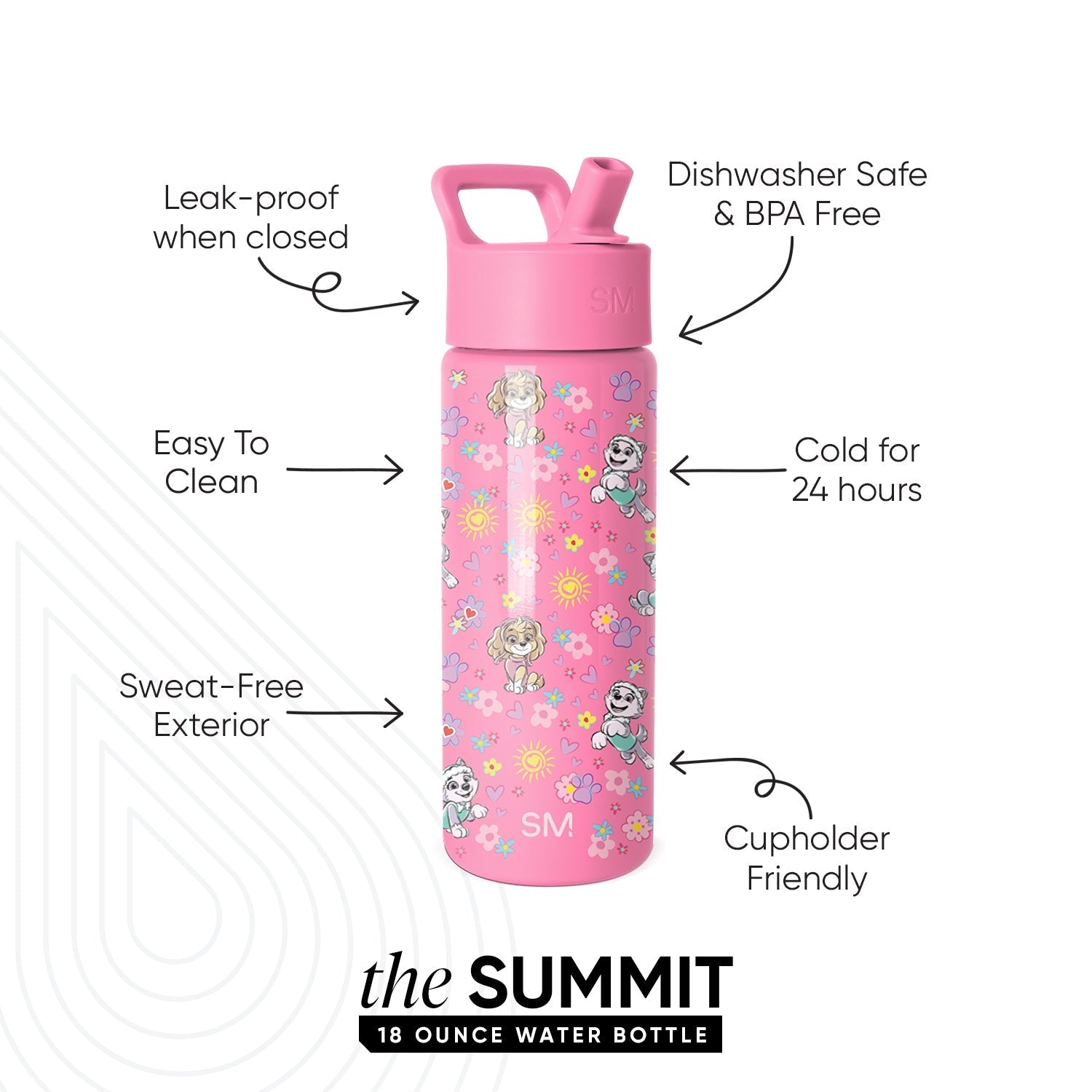 Summit Kids Water Bottle with Straw Lid - Paw Patrol Sunny Florals