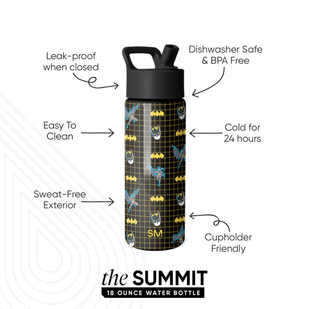 Summit Kids Water Bottle with Straw Lid - Batman Icons