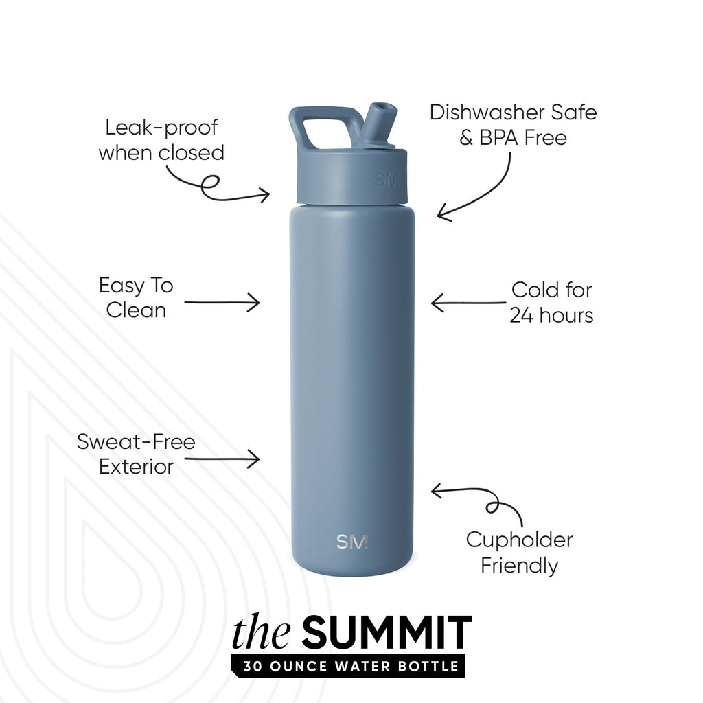 Summit Water Bottle with Straw Lid - Blue Dune