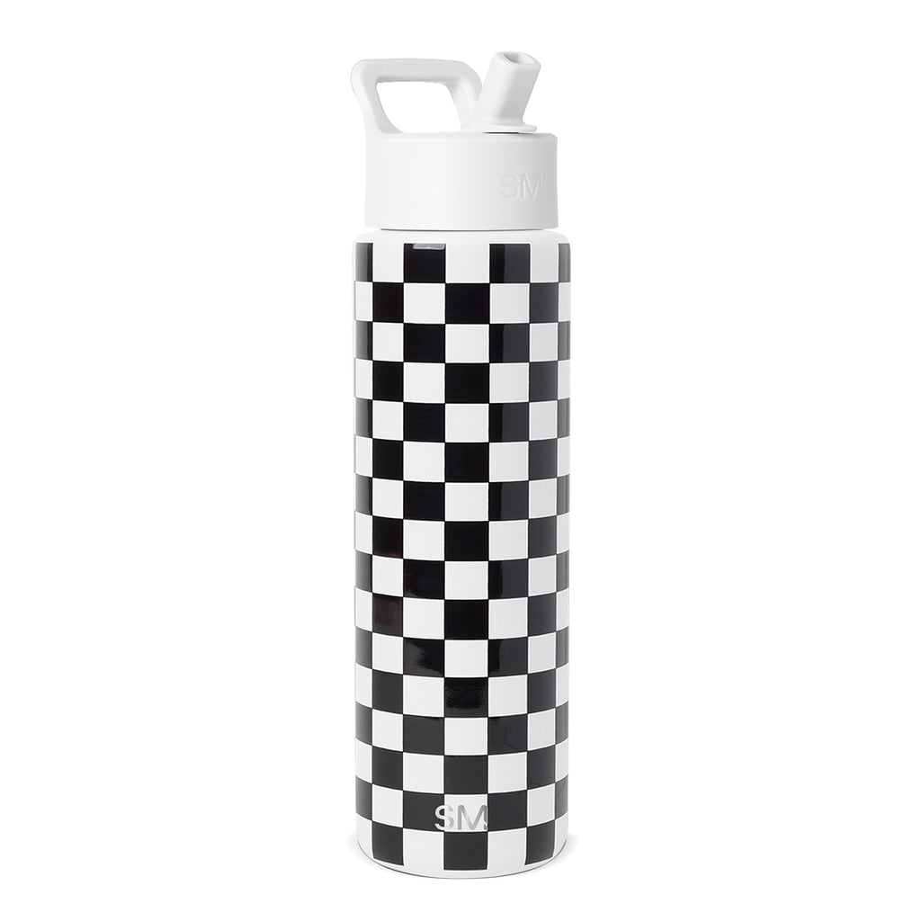 Summit Water Bottle with Straw Lid - Black and White Checkmate