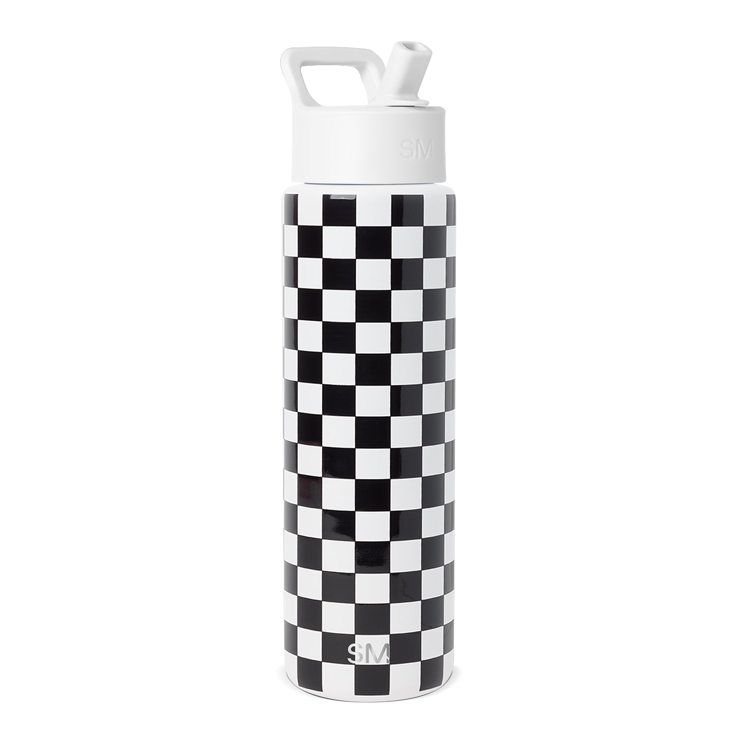 Summit Water Bottle with Straw Lid - Black and White Checkmate