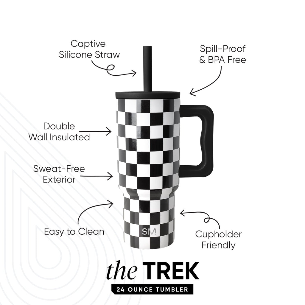 Trek Kids Tumbler with Silicone Straw Lid - Black and White Checkmate