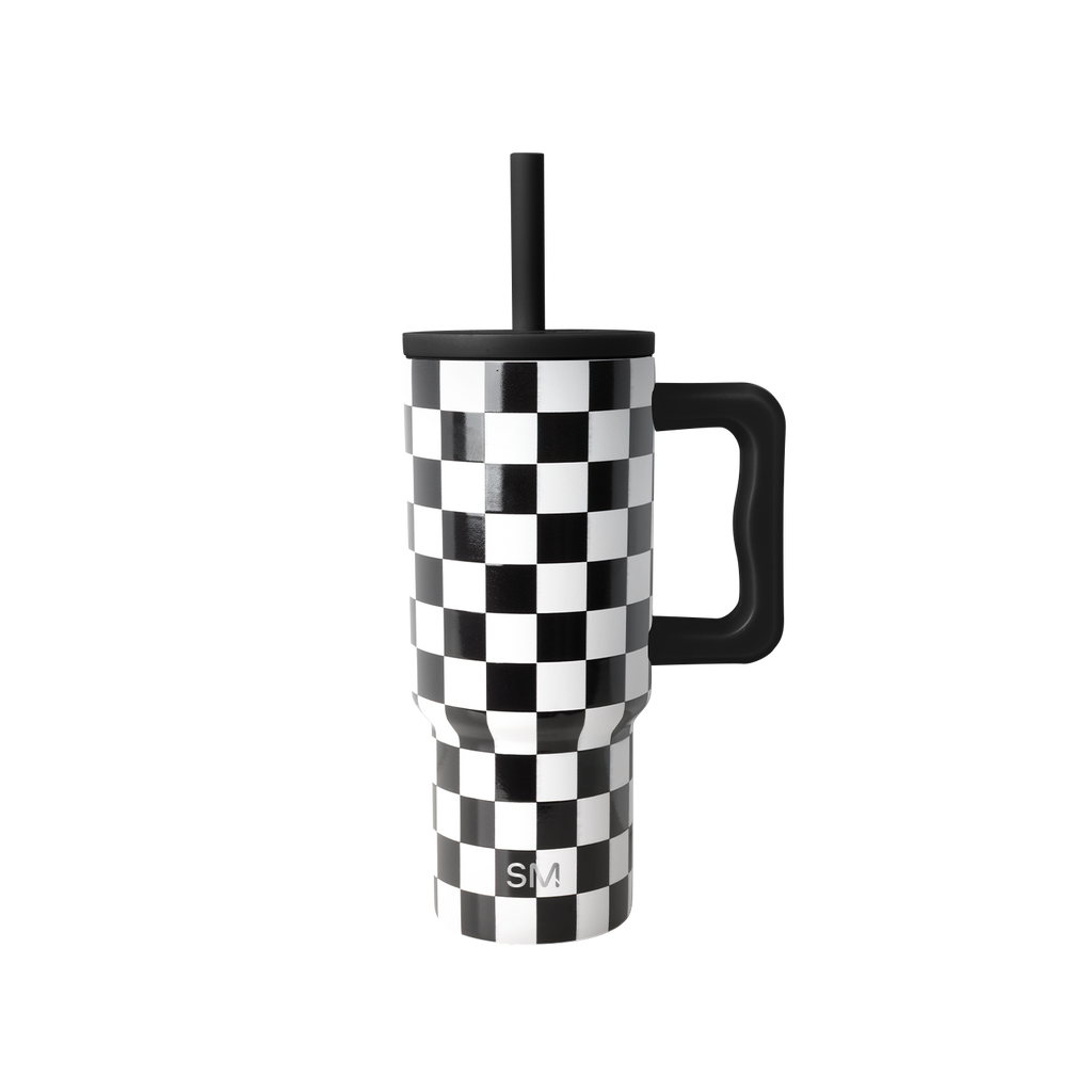 Trek Kids Tumbler with Silicone Straw Lid - Black and White Checkmate