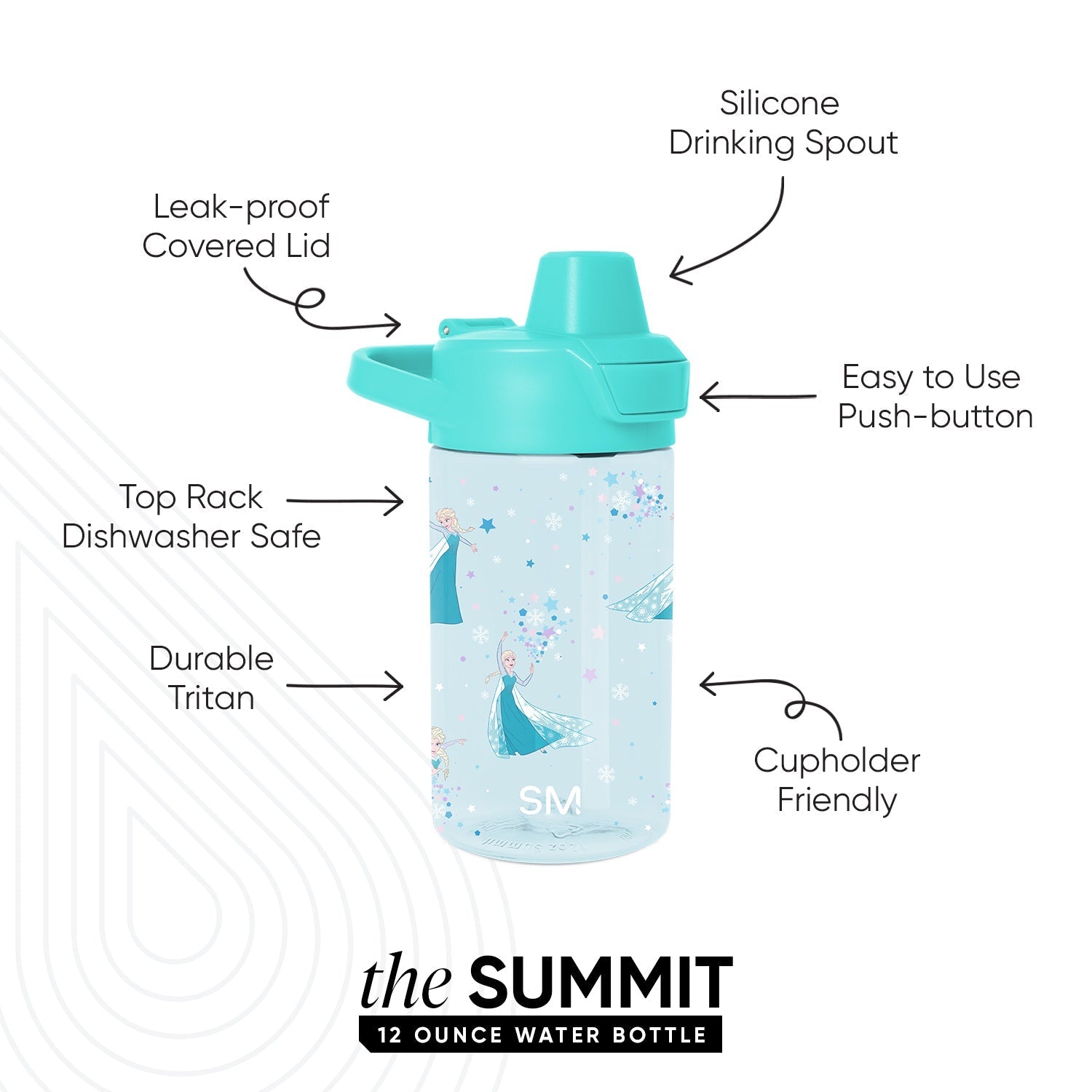 Summit Kids Plastic Water Bottle with Simple Flip Straw Lid - Frozen Elsa's Snowflake