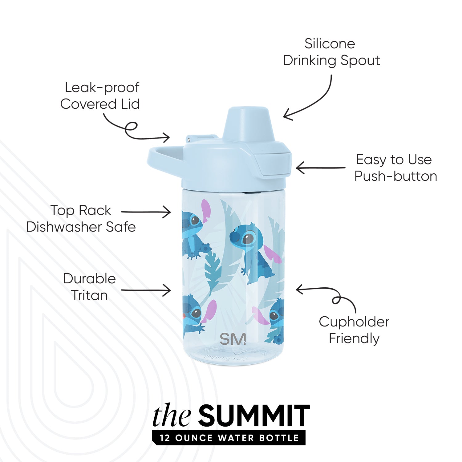 Summit Kids Plastic Water Bottle with Simple Flip Straw Lid - Tropical Stitch