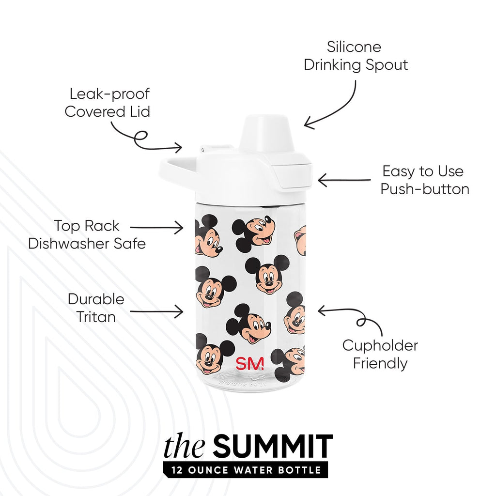 Summit Kids Plastic Water Bottle with Simple Flip Straw Lid - Mickey Mouse Fun