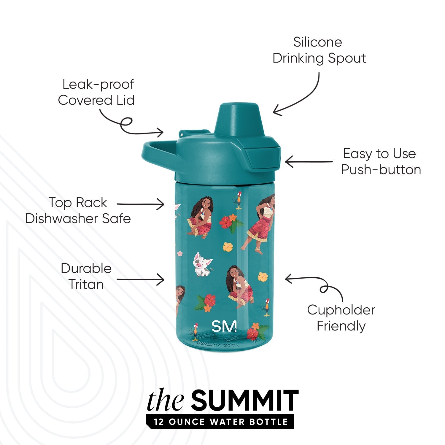 Summit Kids Plastic Water Bottle with Simple Flip Straw Lid - Moana Oceana