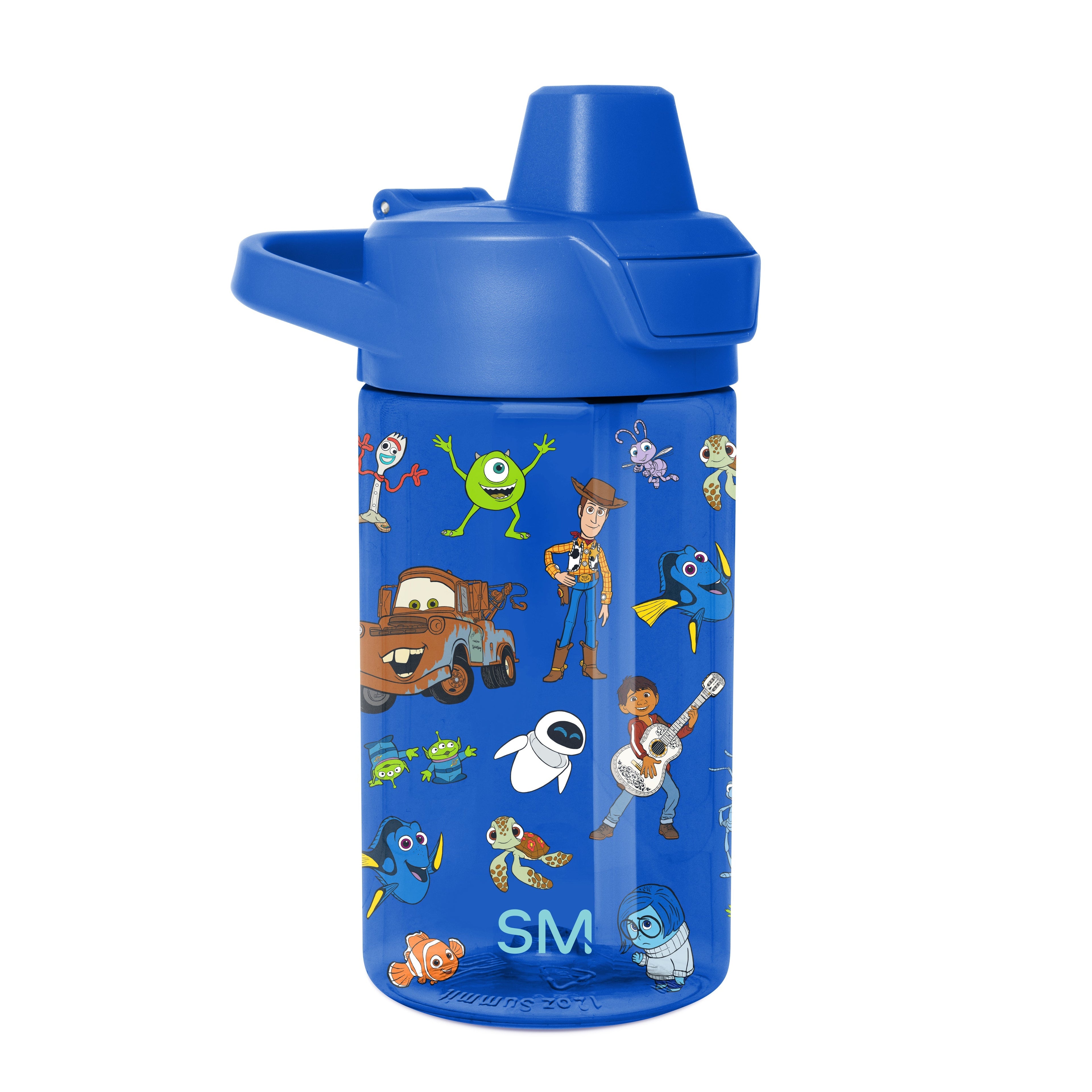 Summit Kids Plastic Water Bottle with Simple Flip Straw Lid - Pixar Mashup on Blue