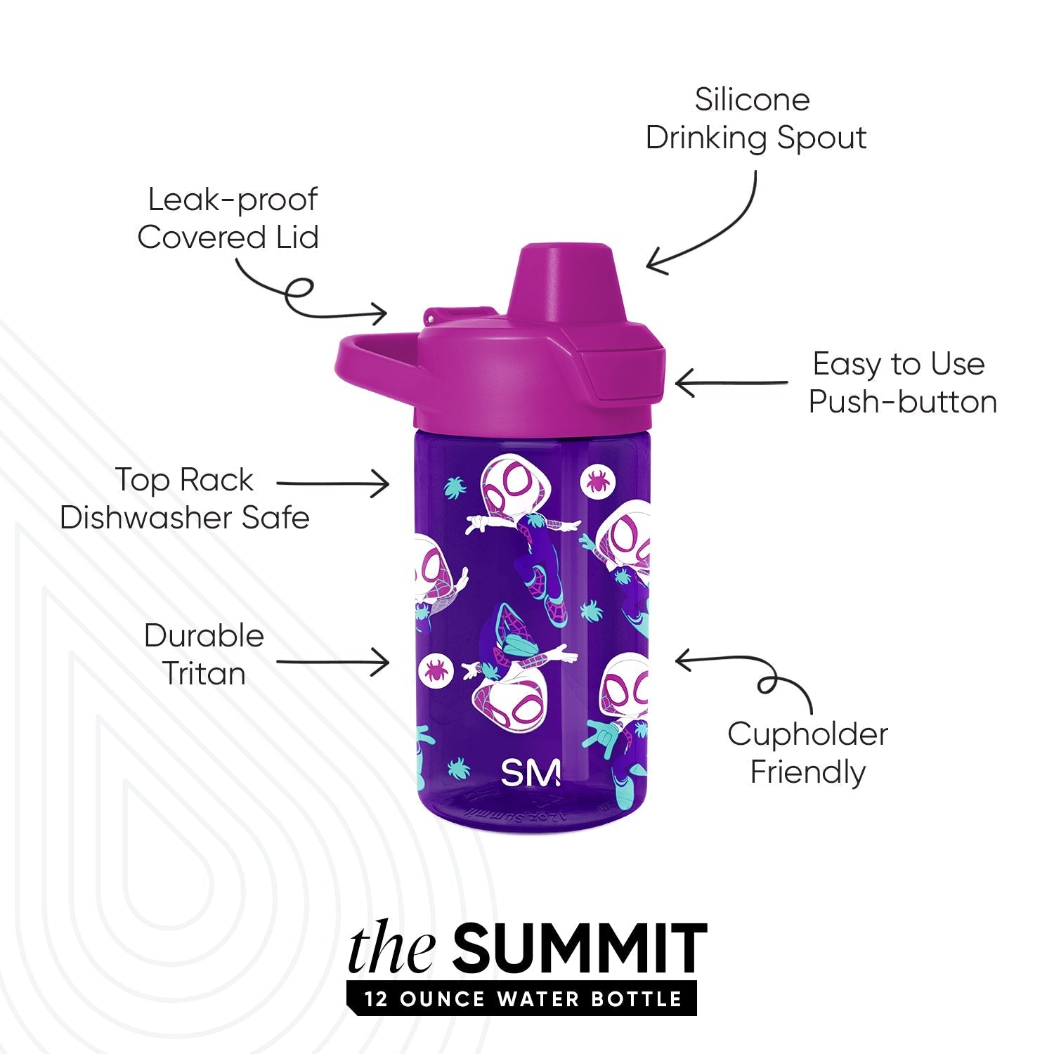 Summit Kids Plastic Water Bottle with Simple Flip Straw Lid - Spider Gwen