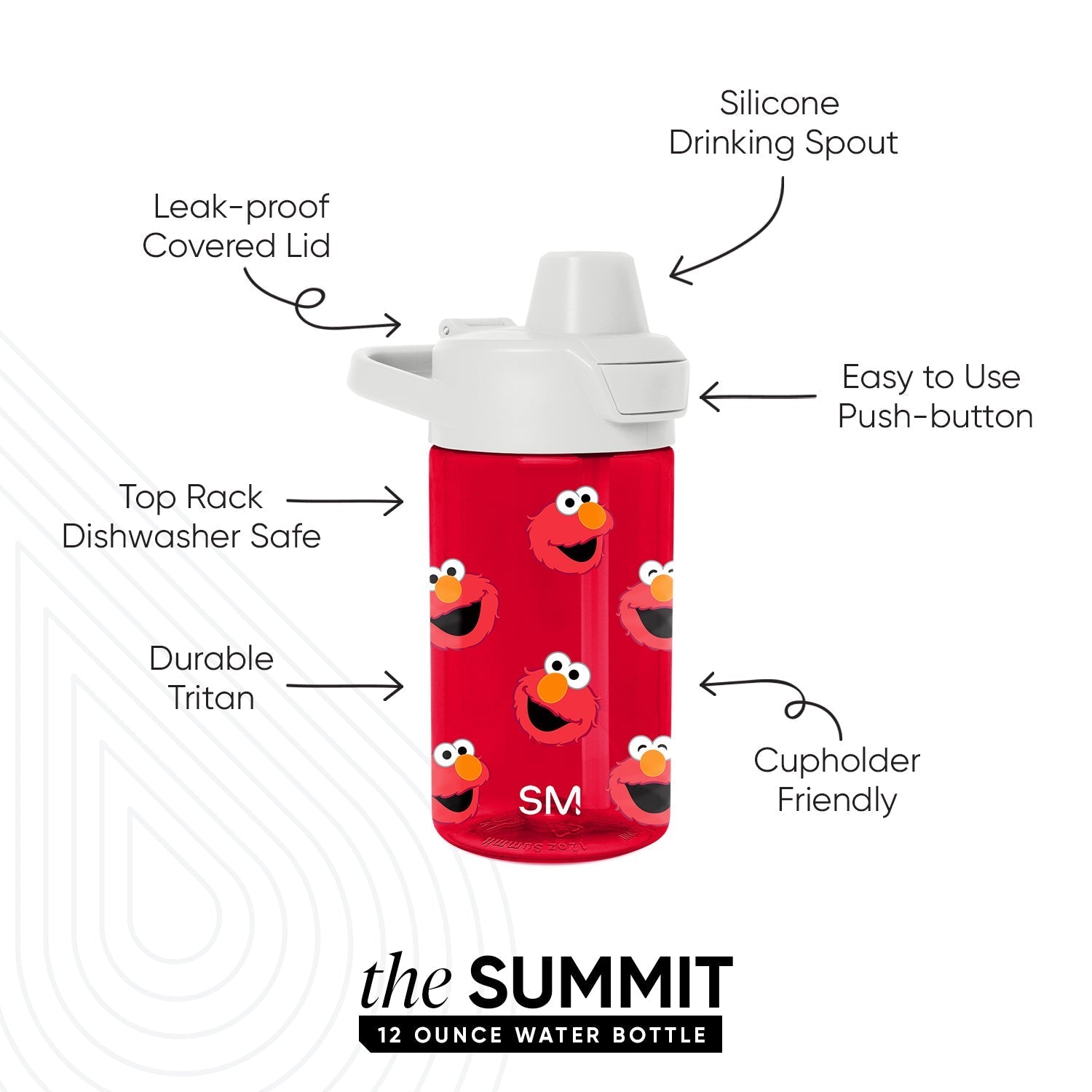 Summit Kids Plastic Water Bottle with Simple Flip Straw Lid - Elmo Says!