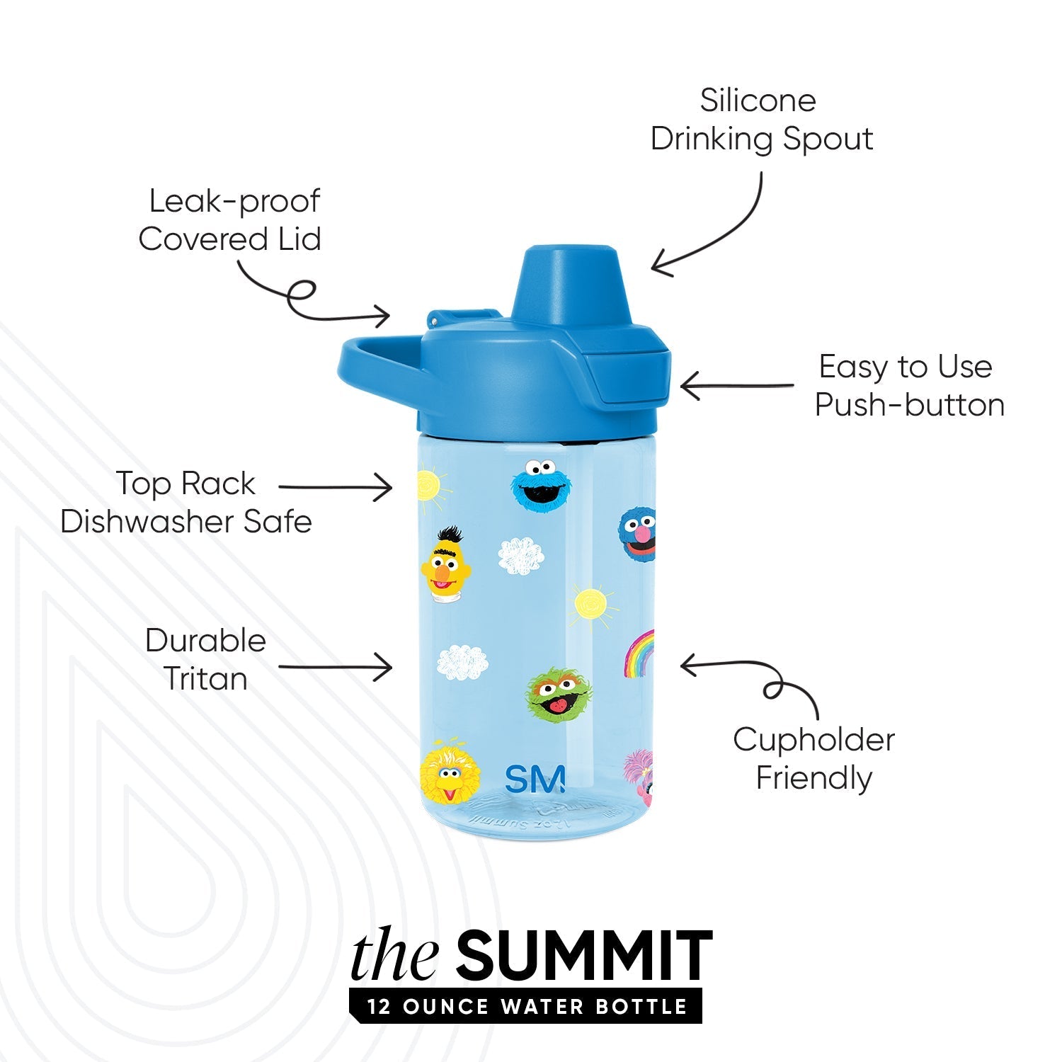 Summit Kids Plastic Water Bottle with Simple Flip Straw Lid - Sesame Street Pals