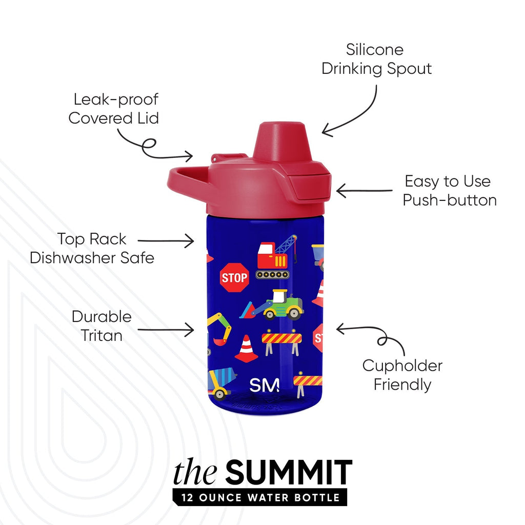 Summit Kids Plastic Water Bottle with Straw Lid - Under Construction