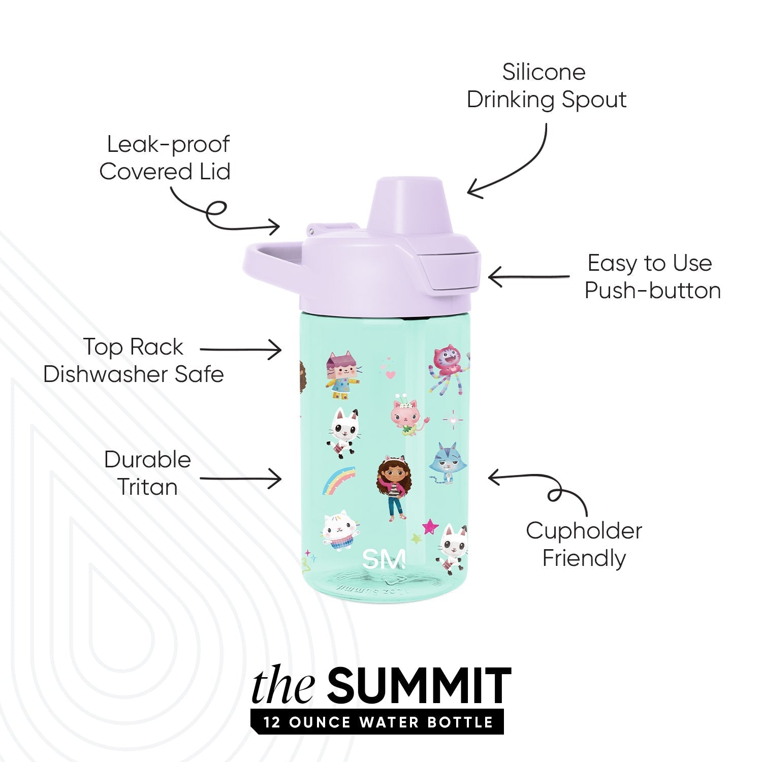 Summit Kids Plastic Water Bottle with Simple Flip Straw Lid - Gabby's Friends