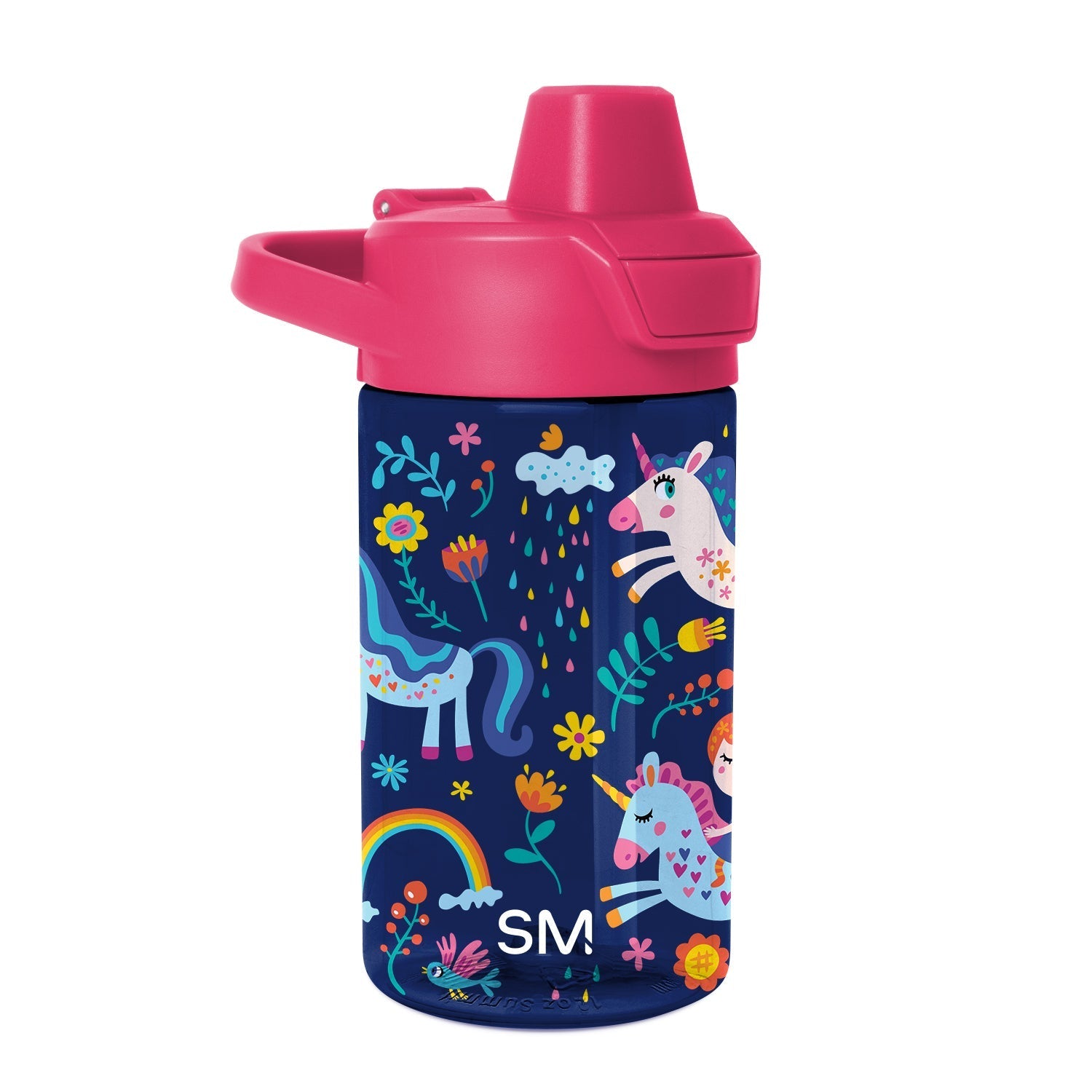 Summit Kids Plastic Water Bottle with Simple Flip Straw Lid - Unicorn Rainbows