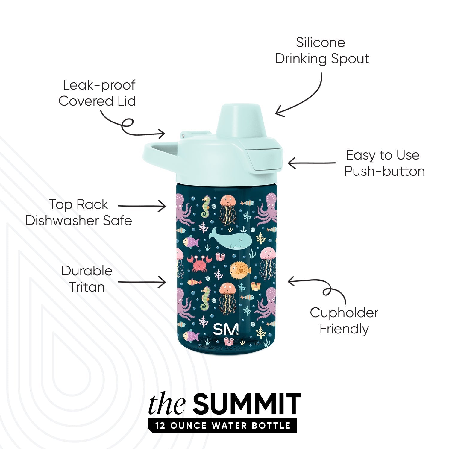 Summit Kids Plastic Water Bottle with Simple Flip Straw Lid - Under the Sea