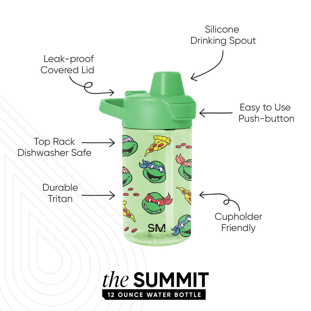 Summit Kids Plastic Water Bottle with Simple Flip Straw Lid - Teenage Mutant Ninja Turtles Pizza Time