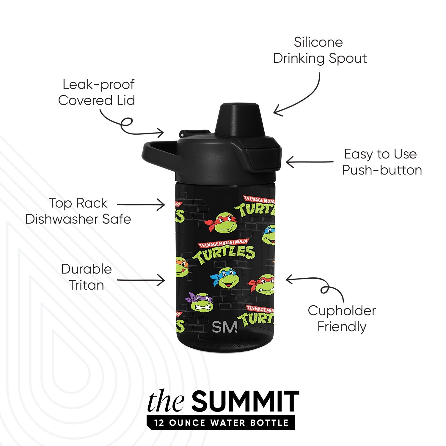Summit Kids Plastic Water Bottle with Simple Flip Straw Lid - Teenage Mutant Ninja Turtles Turtles Unite