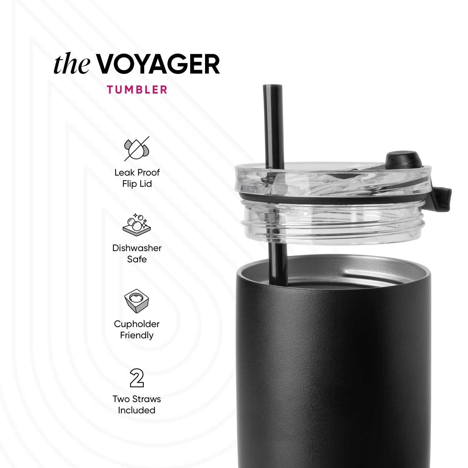 Voyager Tumbler with Clear Flip Lid \u0026 Straw - Midnight Black